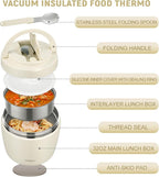 wiwens Thermo Food Jar for Hot Food Adults 32OZ Soup Thermo Lunch Containers Wide Mouth Vacuum Insulated Stainless Steel Leakproof Bento Box with Spoon (Beige)