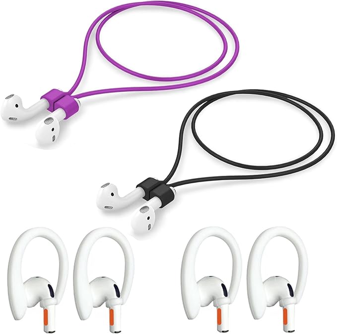 Magnetic Anti-Lost Straps Compatible with AirPods 1st to 4th Generation and AirPods Pro 1st to 4th Generation, with 2 Additional Pairs of Ear Hooks (Black Purple)
