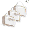Wedama TSA Approved Toiletry Bag, 3 Pack Clear Makeup Bags with Handles, Quart Size PVC Clear Cosmetic Bags for Women and Men, Carry on Airport Airline Compliant Bag, White