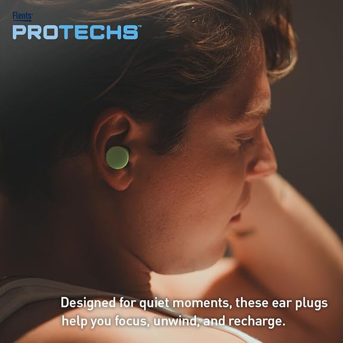 Flents Protechs Foam Ear Plugs, 10 Pair with case Sleeping, Snoring, Loud Noise, Traveling, Concerts, Construction, Studying, Work, Shooting, NRR 33, Noise Cancelling, Green, Made in the USA