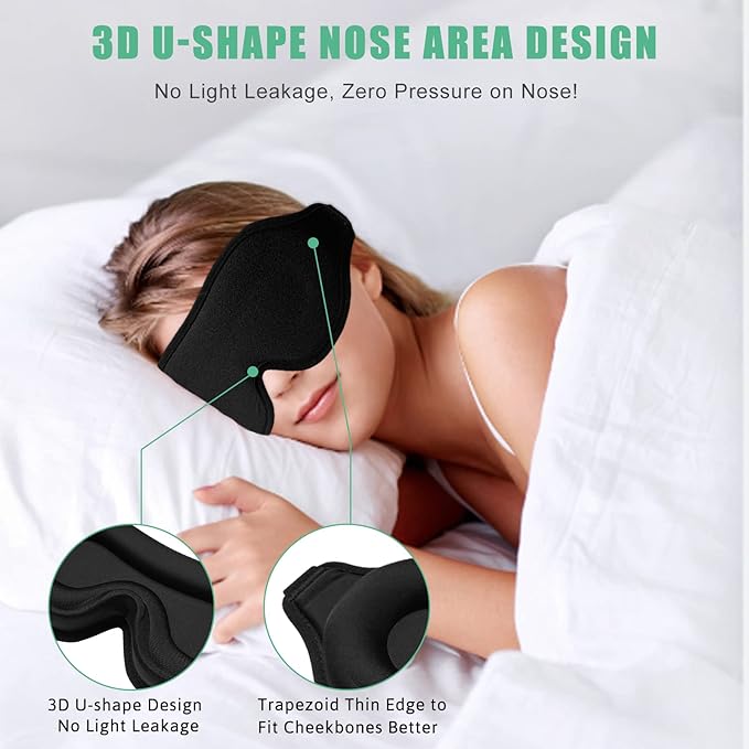BeeVines Sleep Mask, 2 Pack 3D Contoured Sleeping Eye Masks for Lash Extensions, Night Molded Covers with Adjustable Strap, Eye Shade Cover Lashes Extension for Traveling Yoga Nap(Black & Blue)