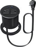 Desktop Power Grommet with 20W USB C Fast Charging, 3 inch Flush-Mount Recessed Power Strip for Desk,Office Tables,Furniture, Recessed Outlet 6FT Cord, 45° Thin Flat Plug, 2 USB Ports, Black