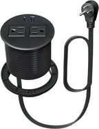 Desktop Power Grommet with 20W USB C Fast Charging, 3 inch Flush-Mount Recessed Power Strip for Desk,Office Tables,Furniture, Recessed Outlet 6FT Cord, 45° Thin Flat Plug, 2 USB Ports, Black