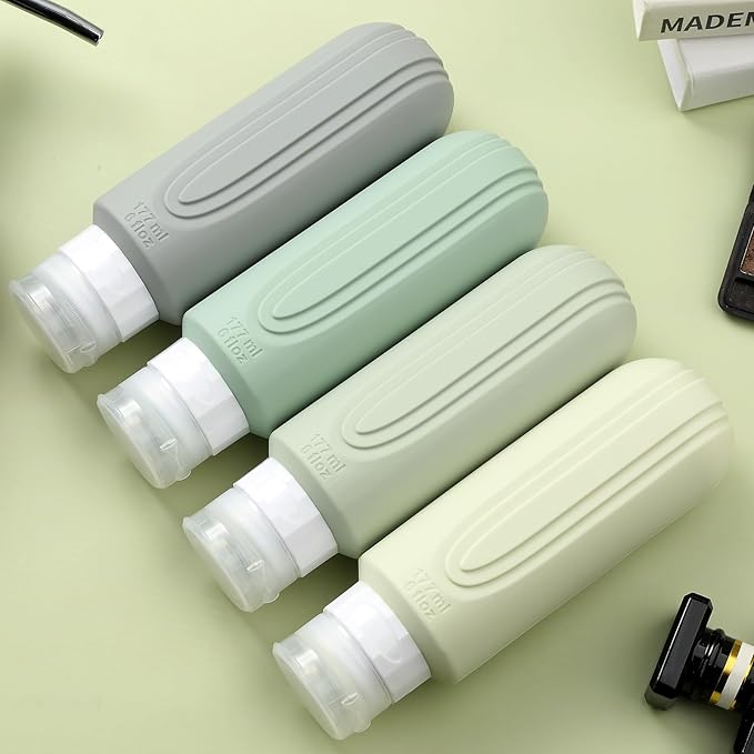 Mrsdry Travel Bottles for Toiletries, Large 6oz Oversize Containers, BPA Free Leak Proof Tubs Refillable Liquid Traveler Accessories with Toiletry Bag for Cometic Shampoo and Lotion Soap (4 Pack)