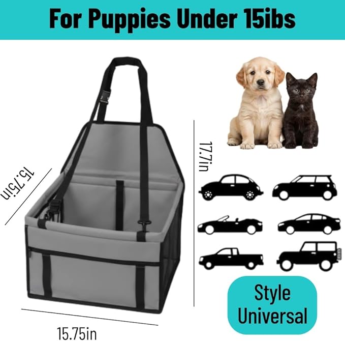 Small Dog Car Seat, Portable Foldable Breathable, Clip-On Safety Leash, Waterproof Oxford Travel Bag, Mesh Window for Pets Up to 15 lbs with 10PCS Pee Pads