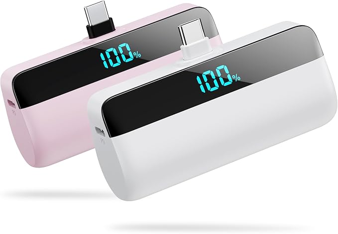 [2-Pack]Mini Portable Charger for iPhone 17/16/15,Upgraded 5500mAh PD Fast Charging USB C Power Bank,Travel Essentials Battery Pack for iPhone 17/17 Pro Max/Air/16/15 Series Galaxy Android-Pink+White