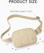 WESTBRONCO Puffer Fanny Packs for Women Quilted Nylon Waterproof Belt Bag with 2 Zipper, Puffy Crossbody Bag with Adjustable Strap, 1L Waist Bag for Travel Daily