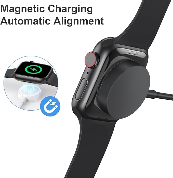 Fast Charger for Apple Watch Charger, Magnetic iWatch Charger to USB A Cable 3.3FT with USB A Wall Plug Adapter for Apple iWatch Series Ultra/10/9/8/7/6/SE/5/4/3/2 (Black)