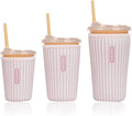 Reusable Insulated Neoprene Iced Coffee Cup Sleeve, Durable Drink Sleeve for Cold Beverages, Beverage Holder for Iced Coffee, Pink Stripes