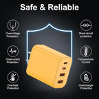 USB C Charger Block, 3-Pack 40W Wall Plug Fast Charging Block, 4-Port PD + QC Power Adapter Type C Charging Blocks Cube, Compatible with iPhone 17/16/15/14/13/12/11/Pro Max, Tablets（Yellow）