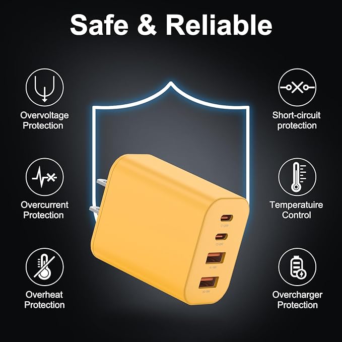 USB C Charger Block, 3-Pack 40W Wall Plug Fast Charging Block, 4-Port PD + QC Power Adapter Type C Charging Blocks Cube, Compatible with iPhone 17/16/15/14/13/12/11/Pro Max, Tablets（Yellow）