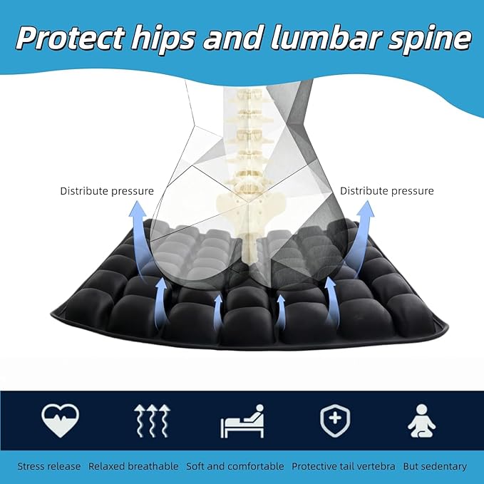 Inflatable Seat Cushion, Press to Inflate Airplane Seat Cushion for Long Flights, 49 Air Cell Wheelchair Cushion, Portable Pressure Relief Seat Pad for Office Chair Car Travel, TPU Non Slip