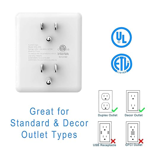 Outlet Extender, HICITY Multi Plug Outlet with 6 Electrical Outlets Adapter, 3-Prong Wall Outlet Tap for Cruise Ship Home Office Dorm, White (4 Pack)