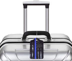 2 Pack Luggage Tags for Suitcases, PU Leather Bag Tag with Privacy Cover Address Card Travel Essentials-Blue Line American Flag