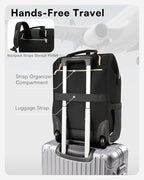 Rolling Backpack for Women, Travel Backpack with Wheels, Vertical Storage Wheeled Laptop Backpack, Overnight Underseat Carry on Luggage for College Business Work, Stylish Rolling Laptop Bag, Black