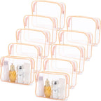 Tbestmax 10 Pack Clear Cosmetic Bags Makeup Bags Portable Waterproof TSA Approved Travel Toiletry Bags Large Organizer Peach Pink, 9.8" x 7.1" x 2.4"