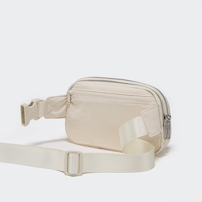 Pander Everywhere Belt Bag for Women, 5 Zipper Pockets Nylon Crossbody Fanny Pack Purse (White Opal)