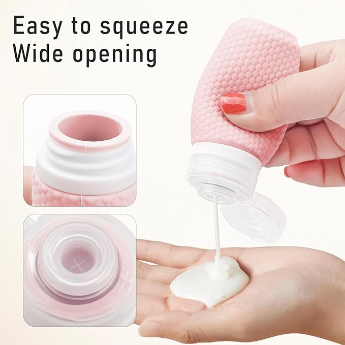 Travel Bottles for Toiletries 2oz 60ml 2 Pack + Cosmetic Jar 40ml 1.35oz Luxury Leather Pattern, Anti-slip Silicone Premium Refillable Bottle Set with Facial Brush for Gym Men Women, Pink