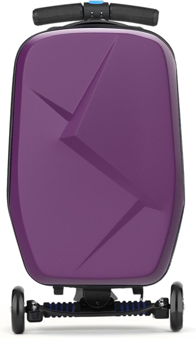 smilesun Scooter Luggage For Kids & Adults， Hardside Ride On Suitcase For Kids Ages 4-15 Multifunctional Lightweight Foldable Carry On Luggage With Wheels Ride On For Children Teenagers（Purple）