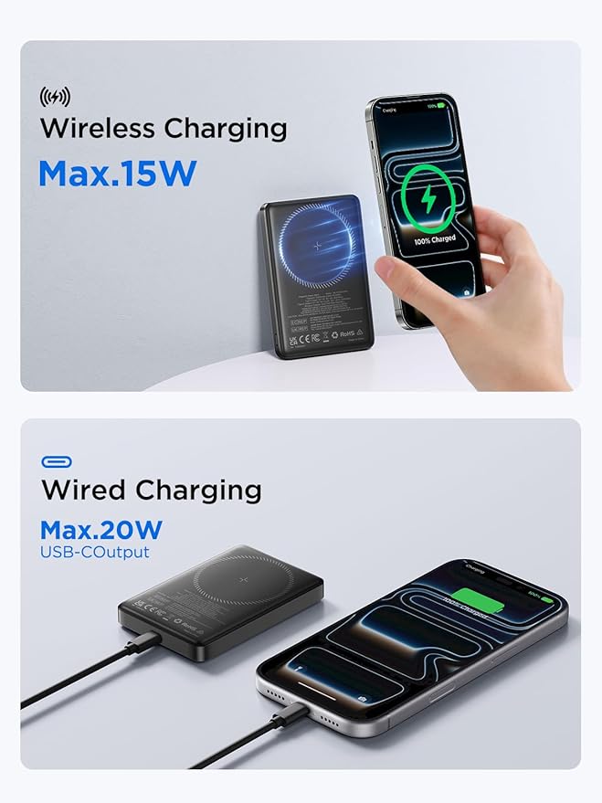 for Magsafe Portable Charger, 10000mAh 15W Wireless Magnetic Power Bank, 20W PD Fast Charging Magsafe Battery Pack with USB-C Cable, Wireless Portable Charger for iPhone 17/16/15/14/13/12 Series