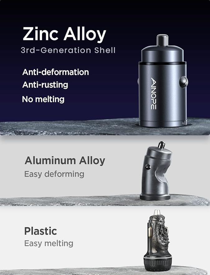 AINOPE 17 Air iPhone 16 15 Pro Max 90W USB C Car Charger Fast Charging,[Smallest Metal] Car Charger USB C PD45W+QC3.0 Dual Port Cigarette Lighter iPad Samsung Galaxy S25/S24, Android, Black