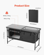VEVOR Camping Kitchen Table, Folding Outdoor Cooking Table, 3 Adjustable Heights, Aluminum Lightweight Portable Cook Station with Storage Organizer, Carry Handle, for BBQ Party Picnic RV Travel, Black