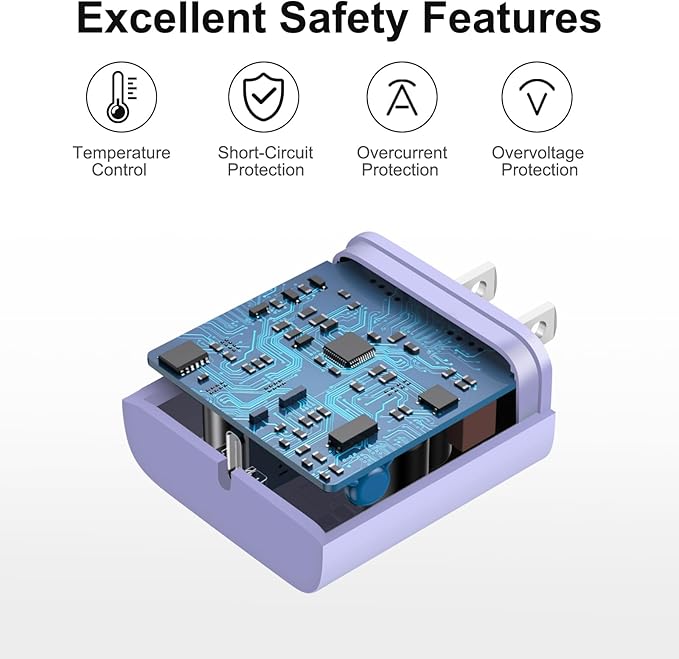 iPhone 17 16 15 Charger Fast Charging 6FT - 20W USB C Charger Block with 6FT Type C to C Cable Compatible with iPhone 17/17 Pro/17 Pro Max/Air/16/16e/15, iPad Pro, iPad Air (Purple)