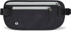 FuninCrea Waterproof Hidden Money Belt for Travel, Anti-Theft Belt Bag with RFID Blocking Function Adjustable Slim Waist Bag with 2 Zipper Pockets & 1 Back Pocket for Travel Running (B, Black & Grey)