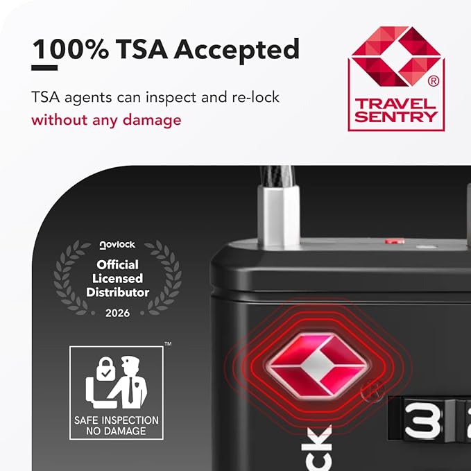 Luggage Locks TSA Approved with Inspection Indicator and Resettable 4-Digit, Easy-to-Read Combination, TSA Locks for Luggage, Suitcases, Backpacks & Travel Bags, Black, 6-Pack
