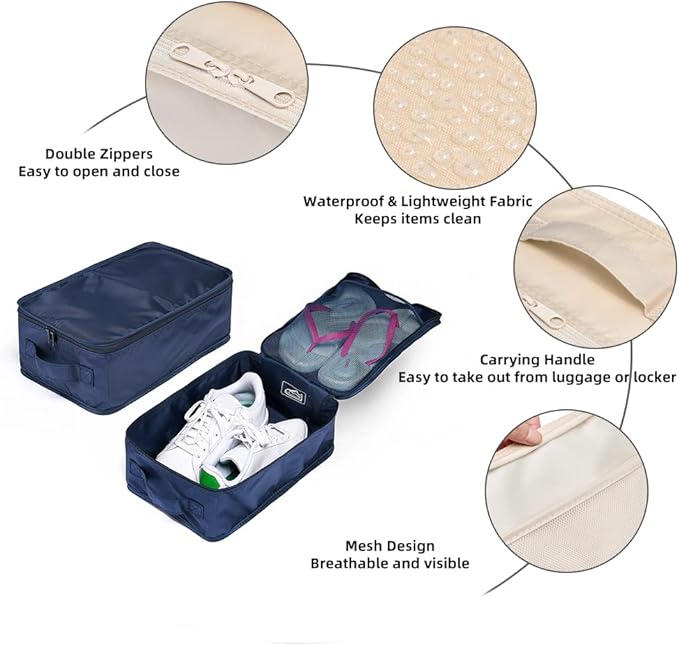 Travel Shoe Bags, Foldable Waterproof Shoe Pouches Organizer-Double Layer (8 Navy Shoe Bags)