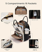 LOVEVOOK Laptop Backpack for Women with Giant Tumbler Holder Pocket, 18 inch Large Travel Work Backpack Purse for Teacher Nurse, Waterproof College Book Bag Cute Casual Daypack, Beige-Black-Brown