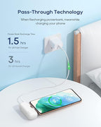 Kuulaa Portable Phone Charger with Built-in USB-C Plug, 5000mAh Mini Portable Charger Power Bank Small Battery Pack for iPhone air/15/16,Samsung S22/S23 & Android (White)