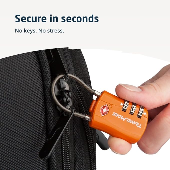 2 Pack TSA Approved Travel Combination Cable Luggage Locks for Suitcases & Backpacks - Orange