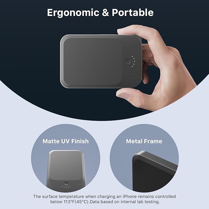 NOBIS Slim Magnetic Power Bank 5000mAh with Built-in Cable Wireless Portable Charger QC 3.0 22.5W PD Fast Charging USB C in/Out, for MagSafe Battery Pack for Phone 16 Android (Black)