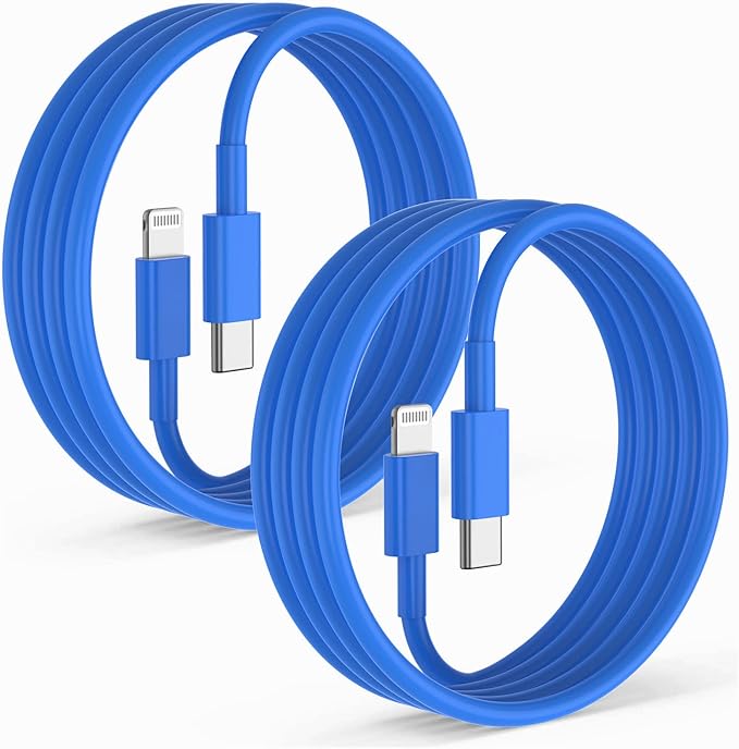 2Pack Blue Fast Charger Cable 6ft [Apple MFi Certified], USB Type C to Lightning Cable 6 Foot Apple iPhone Charging Cord for Apple iPhone 14/13/12 Pro XR XS Max X 8 Plus