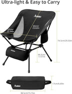 Anbte Extra Height & Width Portable Camping Chair, 400LBS Capacity Compact Folding Chair with Square Frame Quick Setup Storage Bags on Both Sides, Ideal for Camping Hiking Beach Picnic Outdoor, Black