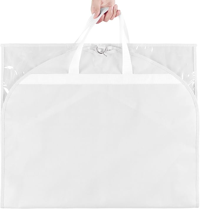 KEEGH Clear Garment Bags for Dance Costumes 40 inch Dance Garment Bags for Dancers Hanging Clothes for Closet Storage, with 4 Zipper Pockets for Dance Competitions, Ballet, Theatre, 6 Pack, White