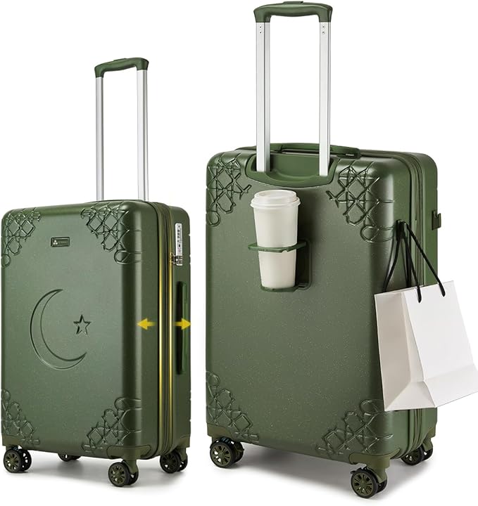 Somago Expandable 2-Piece Luggage Sets 20"/24" Suitcases with Shock-Absorbing Braking Spinner Wheels Moon Star Design Hard Shell Suitcase with Cupholder TSA Lock (Army Green,Expandable 20/24 Inch)