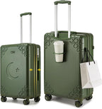 Somago Expandable 2-Piece Luggage Sets 20"/24" Suitcases with Shock-Absorbing Braking Spinner Wheels Moon Star Design Hard Shell Suitcase with Cupholder TSA Lock (Army Green,Expandable 20/24 Inch)