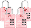 SURE LOCK TSA Approved Luggage Lock – 3-Digit Resettable Combination Padlock with Open Alert Red Dot, Large Easy-Read Dials for Suitcases, Backpacks, Gym & School Lockers(Pink 4 pk)