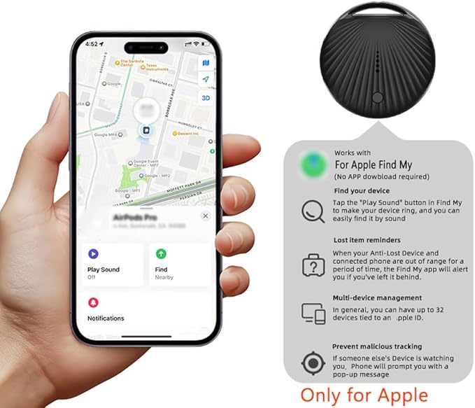 Smart Tag Tracking DeviceTracker Tags, Key Finder Locator with Sound, with Find My(iOS Only), Key Finder Locator with Sound for Luggage, Pet, Wallet, Phone, Kids (Black)