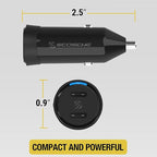 Scosche CPDCC40M PowerVolt 40W Certified Dual Port USB-C Car Charger, Flush Cigarette Lighter Adapter, Fast Charging Car Plug for 12V Power Outlet Compatible with iPhone, Galaxy and All USB-C Devices
