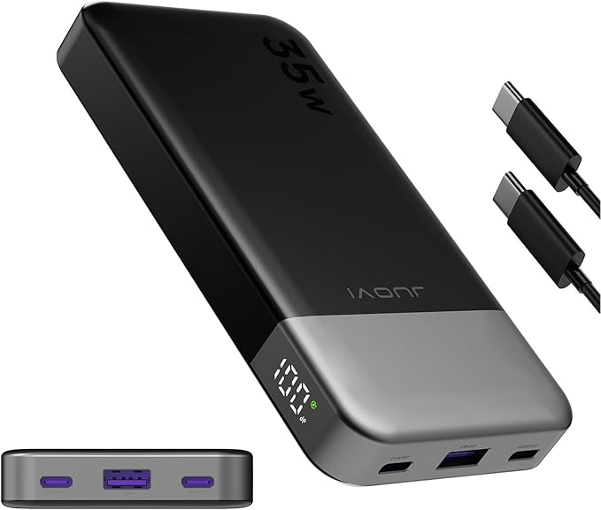 JUOVI Power Bank 10000mAh, 35W Portable Charger,Fast Charging Portable Battery Pack with PD 3.0 & QC 4.0, USB C Portable Power Bank for iPhone 15 14 13 Series, Galaxy, Tablet, Switch, and More（Black）