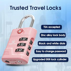 SURE LOCK TSA Approved Luggage Lock – 3-Digit Resettable Combination Padlock with Open Alert Red Dot, Large Easy-Read Dials for Suitcases, Backpacks, Gym & School Lockers(Pink 4 pk)