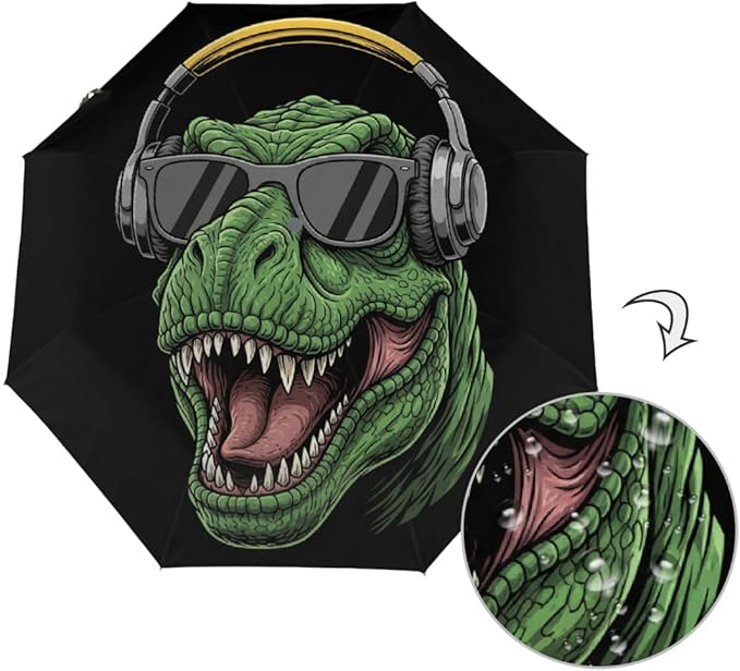 Travel Umbrella for Rain - Dinosaur Tyrannosaurus Rex Windproof Compact Small Automatic Reverse Fold Umbrellas for Women Kids, Auto Open Close Cute Umbrella for Commute, Backpack, Car