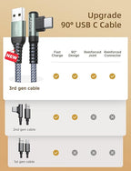 AINOPE USB C Cable 4-Pack [10/6.6/3.3/3.3FT] 3.2A 90 Degree USB C Cable Packs, Nylon Braided Angled USB C Cable Fit for Galaxy S10 S9 S8 Plus S21, Note 10 9 8, LG, Galaxy S21 Charger Fast Charging