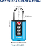 2 Pack TSA Approved Luggage Locks, Combination Travel Padlock, 3-Digit Waterproof Lock, TSA Accepted Outdoor Keyless Resettable Lock for Lockers, Bags, Backpack, Gym, Gate-Blue