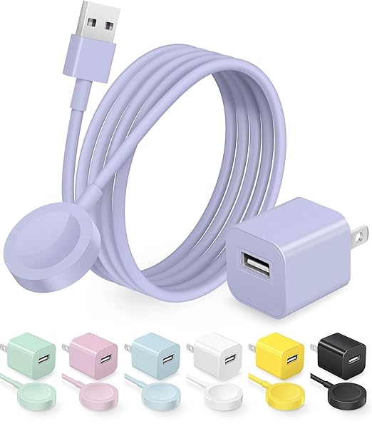 Fast Charger for Apple Watch Charger, 3.2FT Wireless Fast Charging Cord with Wall Chargers Plug Block Compatible with Apples Watchs Series 10/9/8/7/SE/6/5/4/3/2/1（Purple）