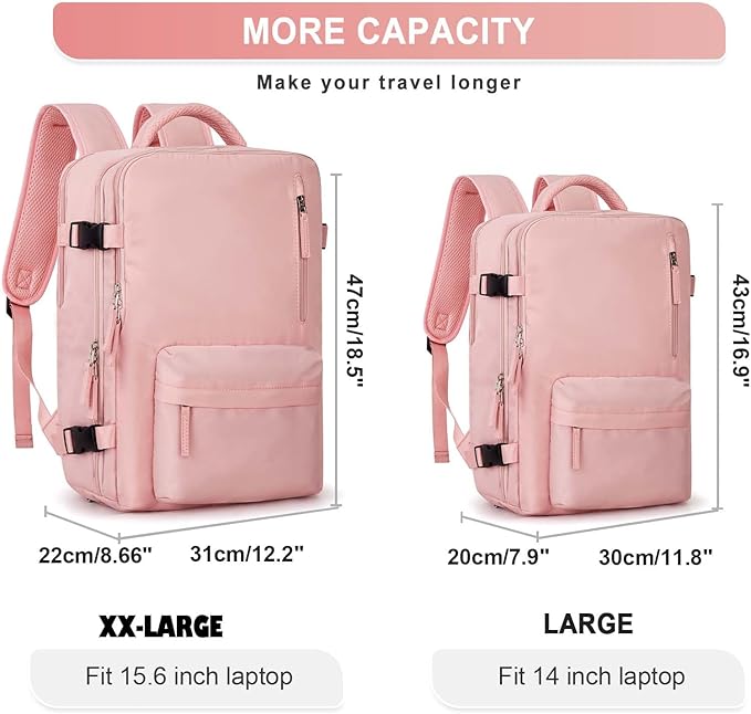 WONHOX Large Travel Backpack Women, Carry On Backpack,Hiking Backpack Waterproof Outdoor Sports Rucksack Casual Daypack with USB Charging Port Shoes Compartment,Pink…