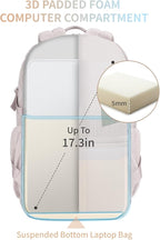 ECOHUB Travel Backpack for Women, 17.3 inch Suspended Laptop Backpack, Fashion Slim Water-Resistant College Computer Bookbag, 28L Personal Item Bag with 12 Pockets for Causal, Work, Beige